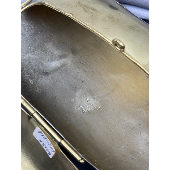 Vintage Oval Bag Golden Black Brass Onyx Stone Small Strap Black Nylon - Picture 6 of 6